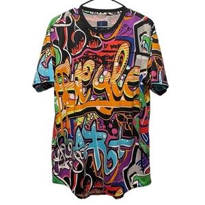 Royal Blue Graffiti Style Orange Blue Purple Streetwear T Shirt Men’s Size Large